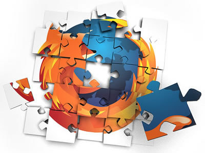 Firefox logo which is firey fox around the world as a jigsaw puzzle
